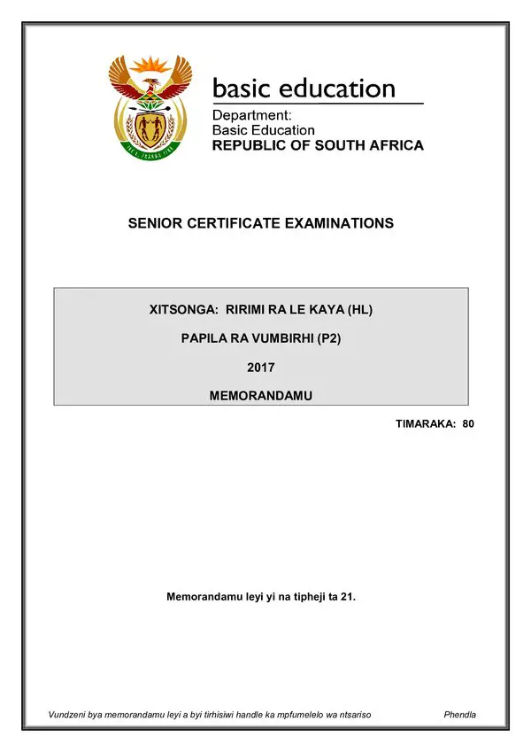 Xitsonga Hl P2 Memo Gr12
