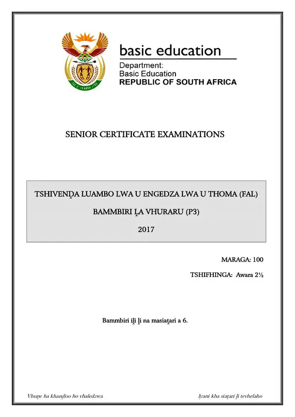 Tshivenda Fal P3 Gr12