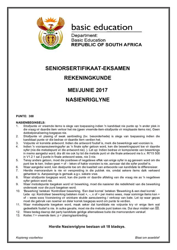 Memo 1 (Afrikaans) Gr12