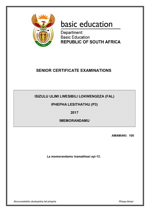 Isizulu Fal P3 Memo Gr12