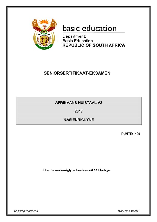 Afrikaans Hl P3 Memo Gr12