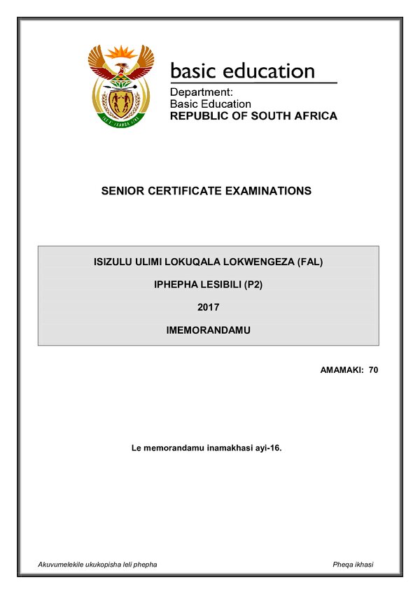 Isizulu Fal P2 Memo Gr12