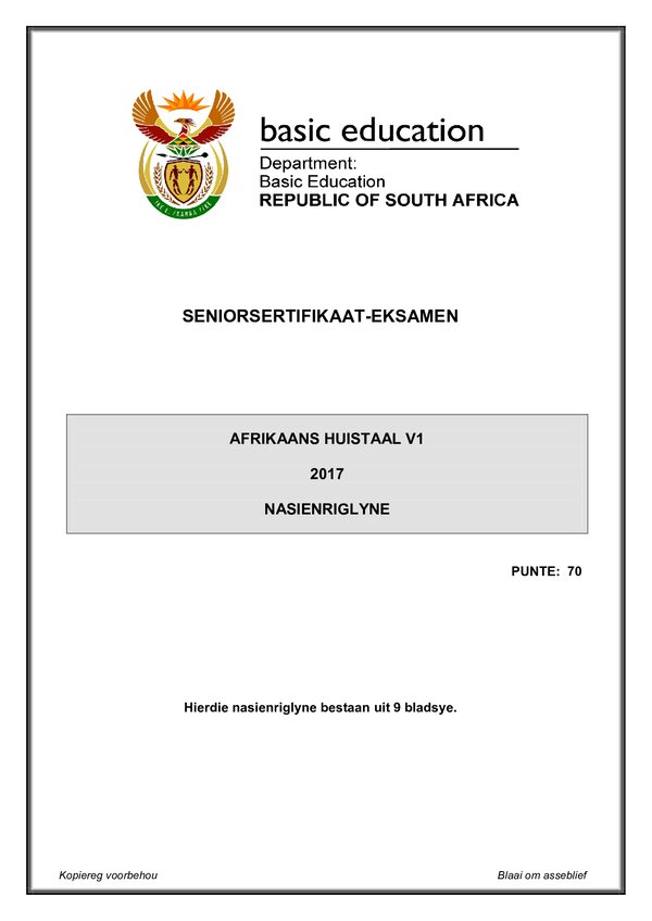 Afrikaans Hl P1 Memo Gr12