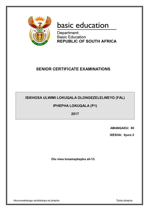 Isixhosa Fal P1 Gr12