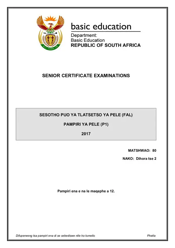 Sesotho Fal P1 Gr12
