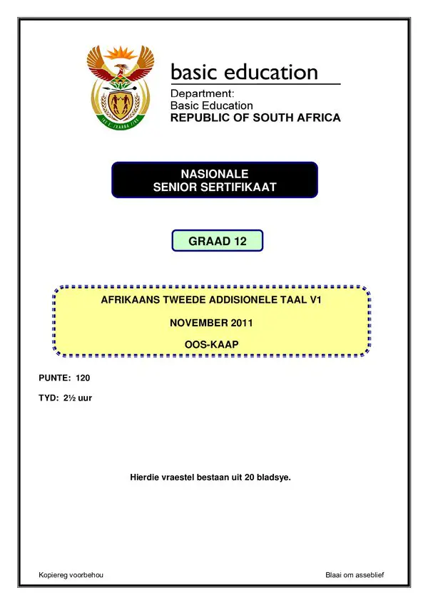 Afrikaans Sal P1 (Eastern Cape) Gr12