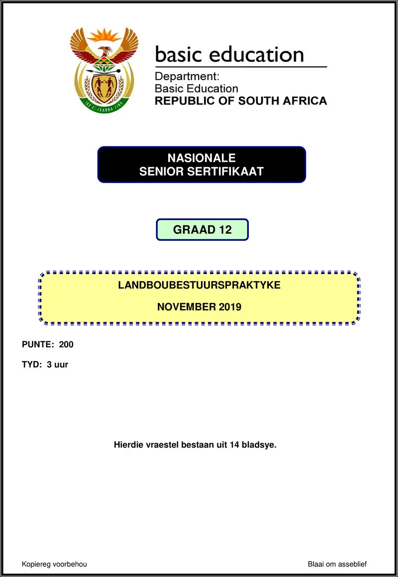 Grade 12 Landboubestuurspraktyke past paper 2019 – agricultural management practices nov 2019 afr gr12