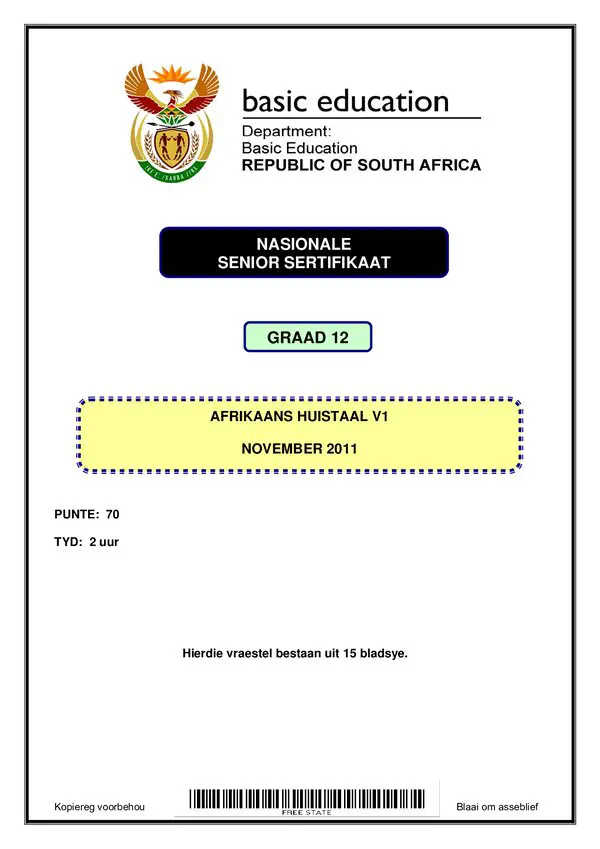 Afrikaans Hl P1 Gr12