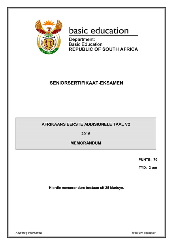Afrikaans Fal P2 Memo Gr12