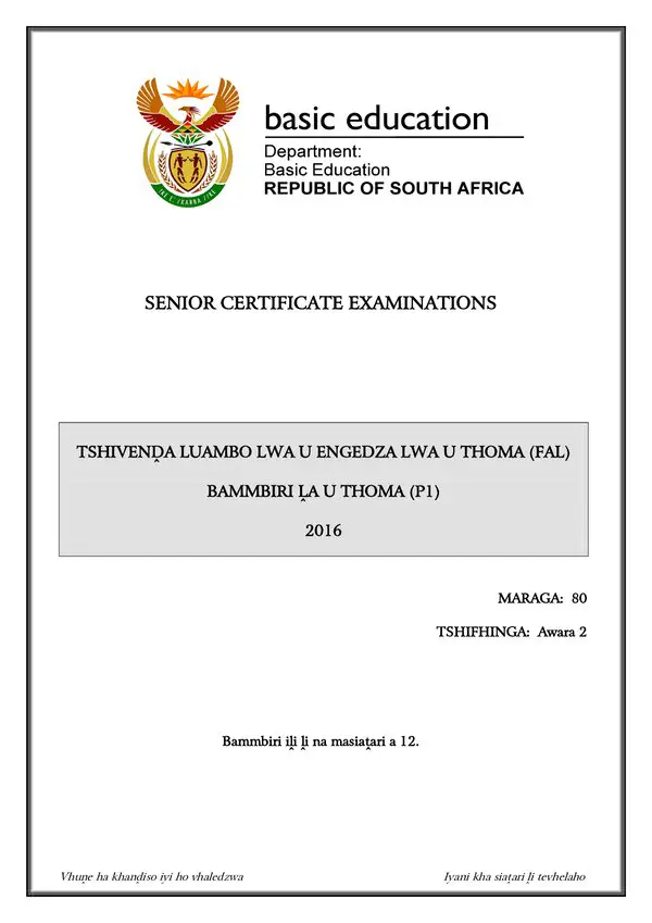 Tshivenda Fal P1 Gr12