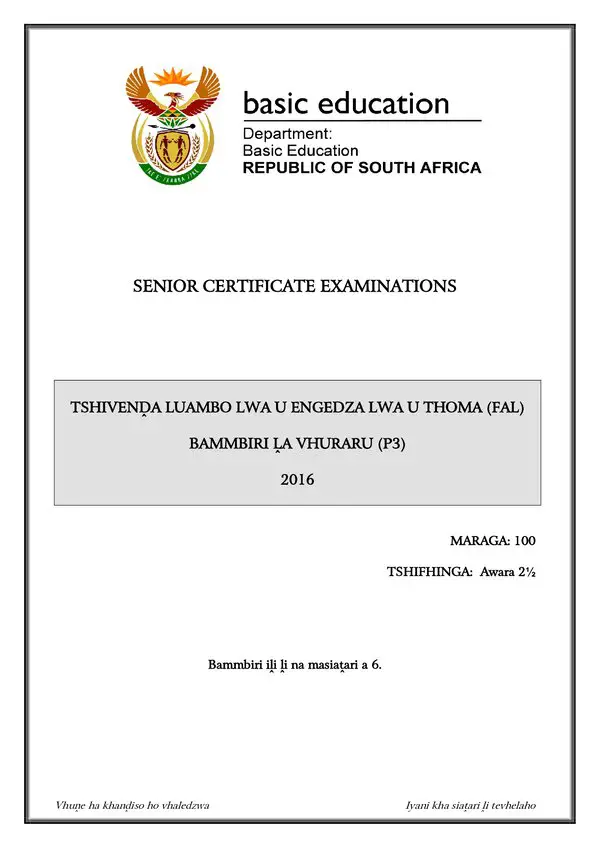Tshivenda Fal P3 Gr12