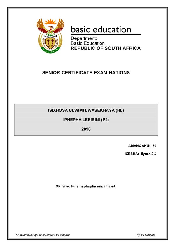 Isixhosa Hl P2 Gr12