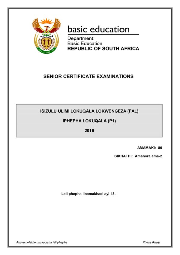 Isizulu Fal P1 Gr12