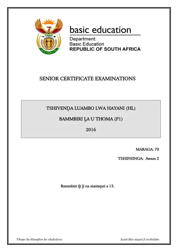Tshivenda Hl P1 Gr12
