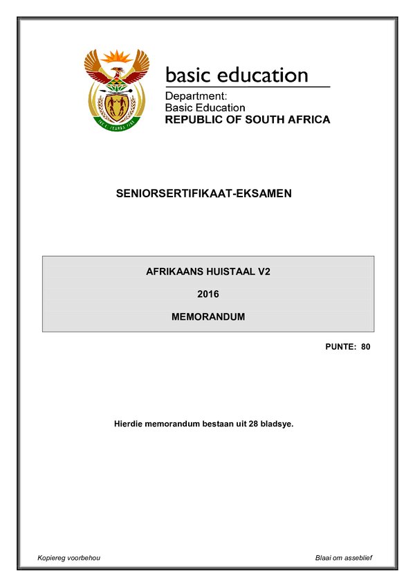 Afrikaans Hl P2 Memo Gr12