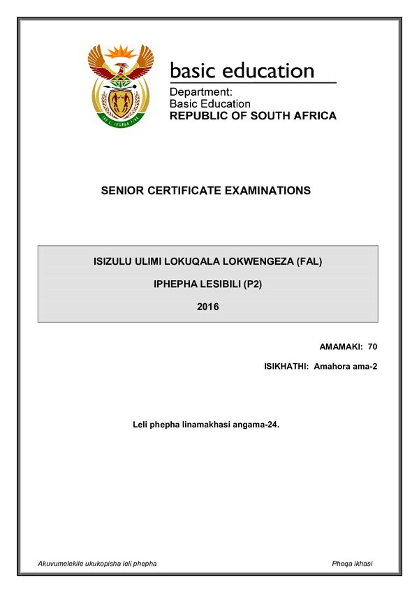 Isizulu Fal P2 Gr12