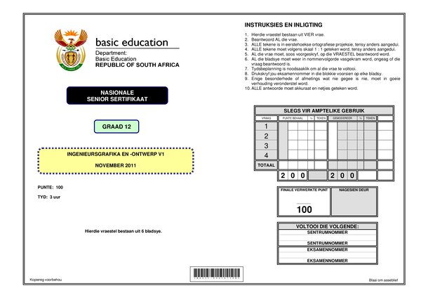 Engineering Graphic And Design Paper 1 (Afrikaans)