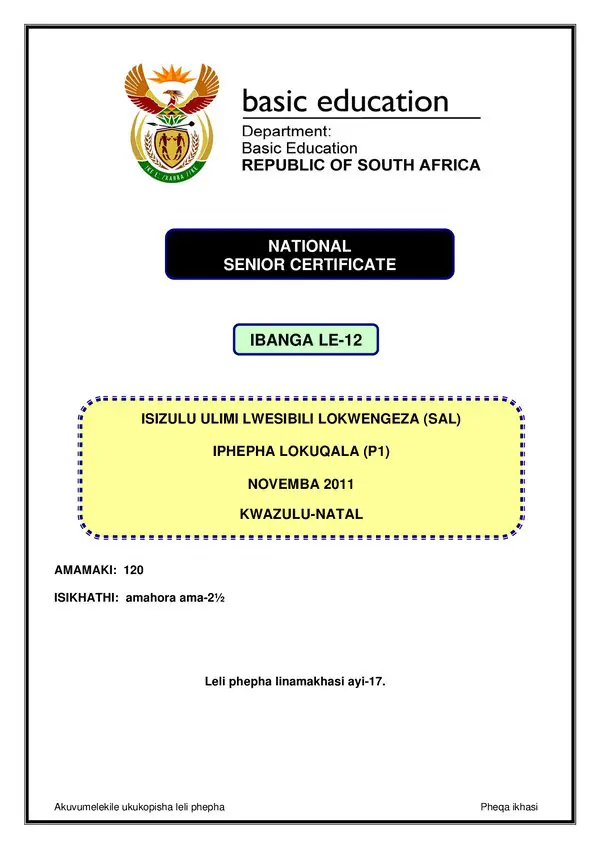Isizulu Sal P1 (Kwazulu Natal)