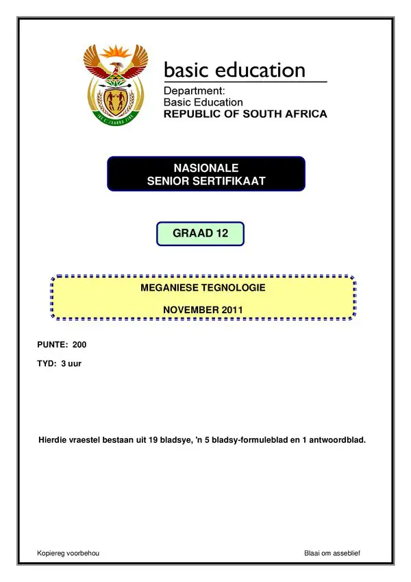 Mechanical Technology Paper 1 (Afrikaans)