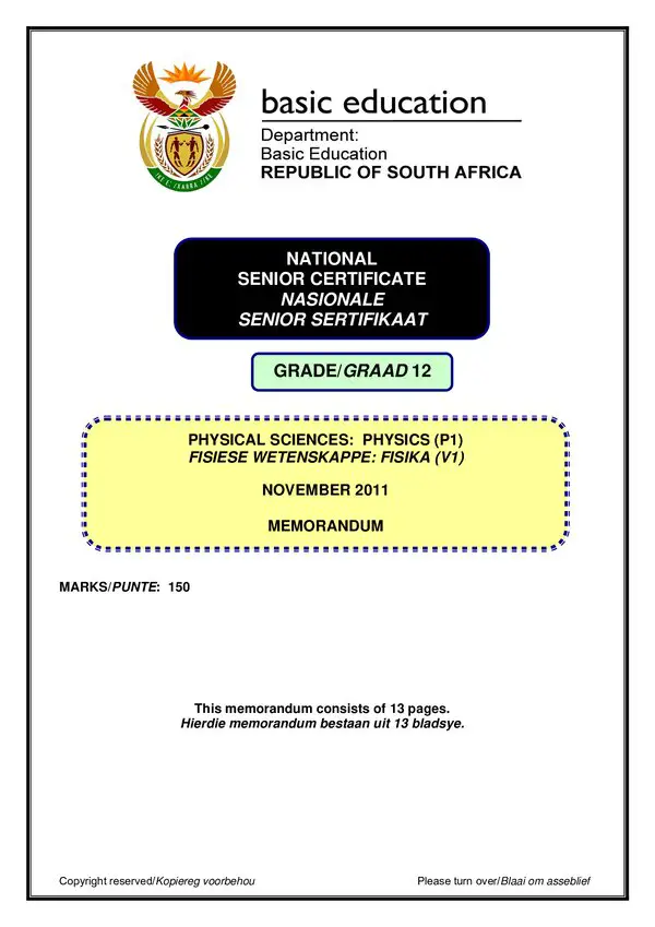 Physical Sciences Memo 1 (English Afrikaans)