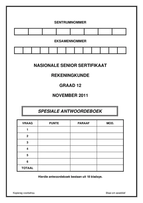 Accounting Paper 1 Answer Book (Afrikaans)