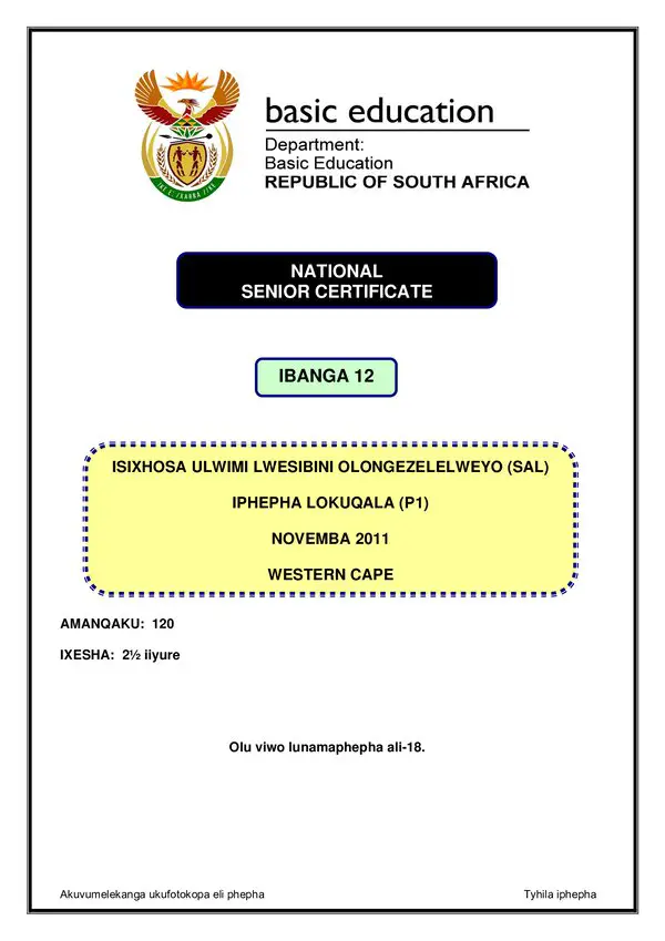 Isixhosa Sal P1 (Western Cape)