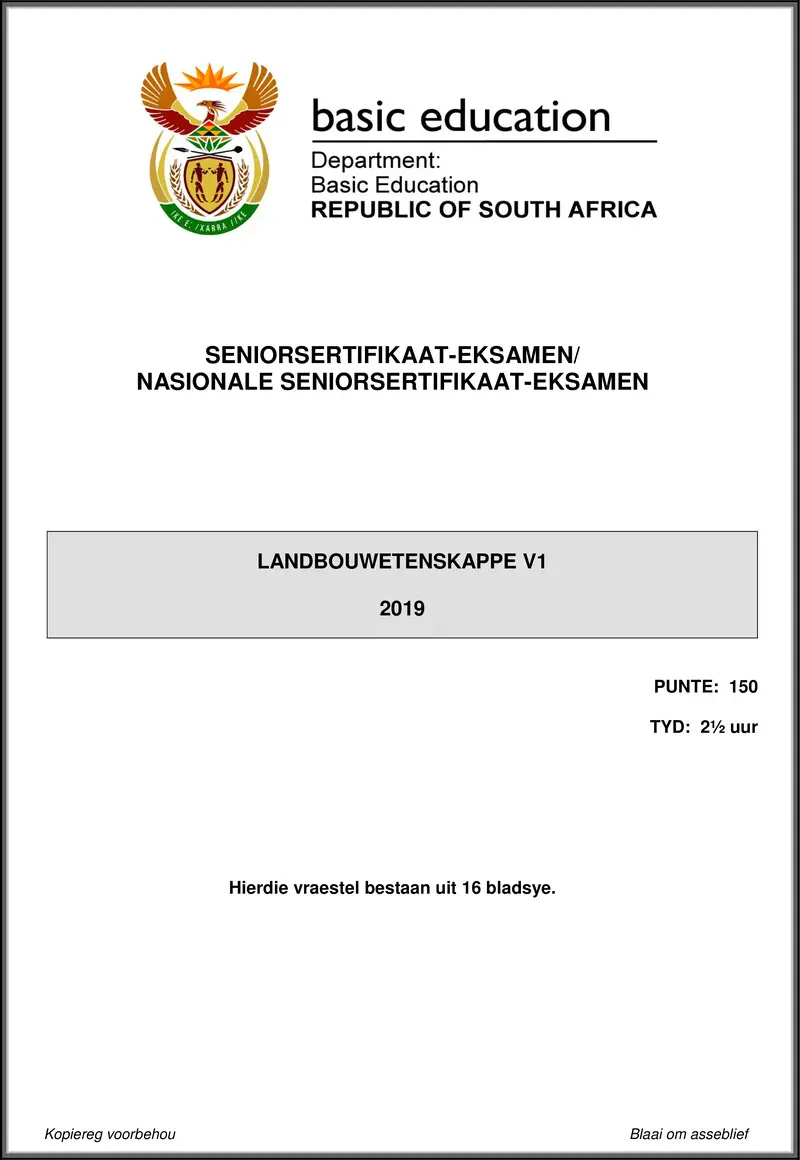 Agricultural Sciences P1 May June 2019 Afr Gr12