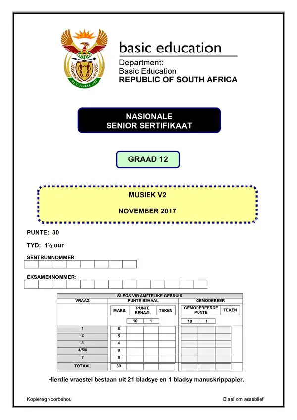 Music Paper 2 (Afrikaans)
