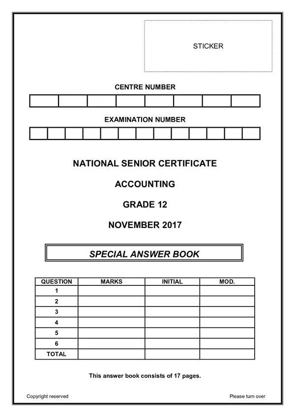 Accounting Paper 1 Answer Book (English)
