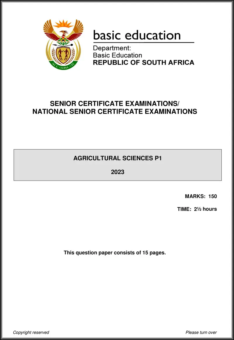 Grade 12 Agricultural Sciences past paper 2023 – agricultural sciences p1 may june 2023 eng gr12