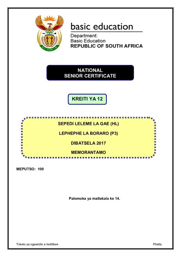 Sepedi Hl P3 Memo