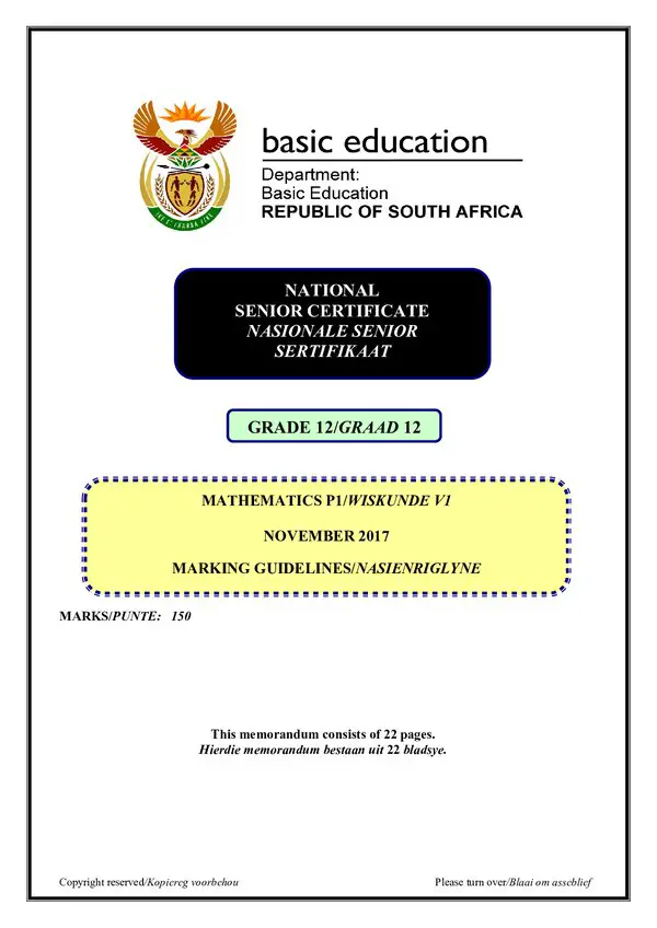Mathematics Memo 1 (Afrikaans And English)