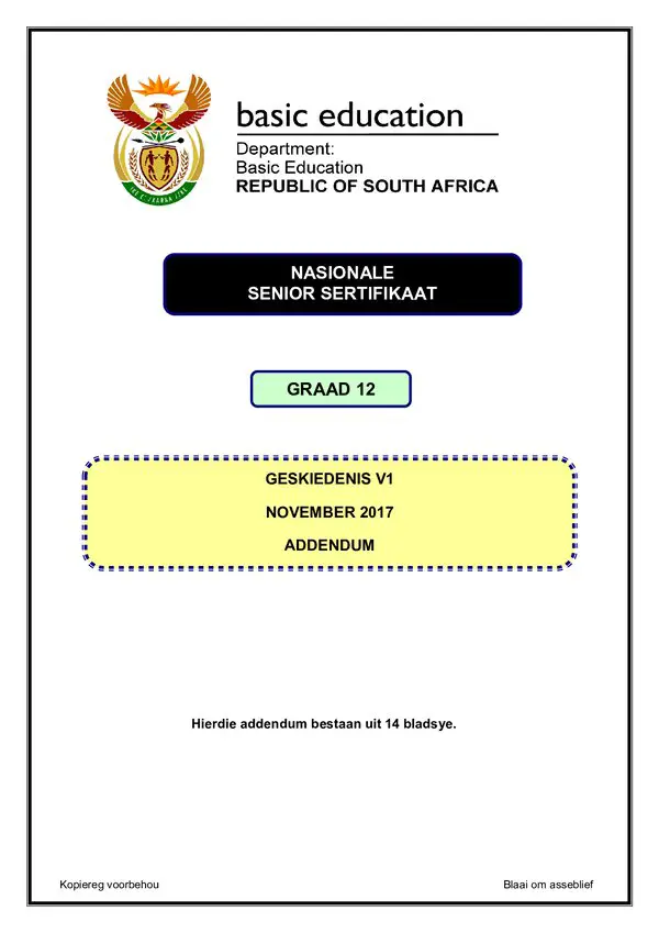 History Paper 1 Addendum (Afrikaans)
