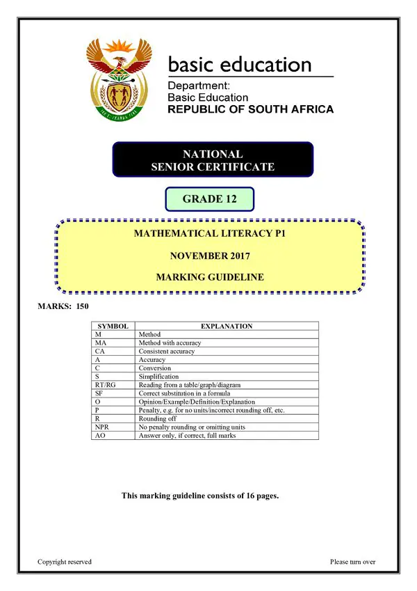 Mathematical Literacy Memo 1 (English)