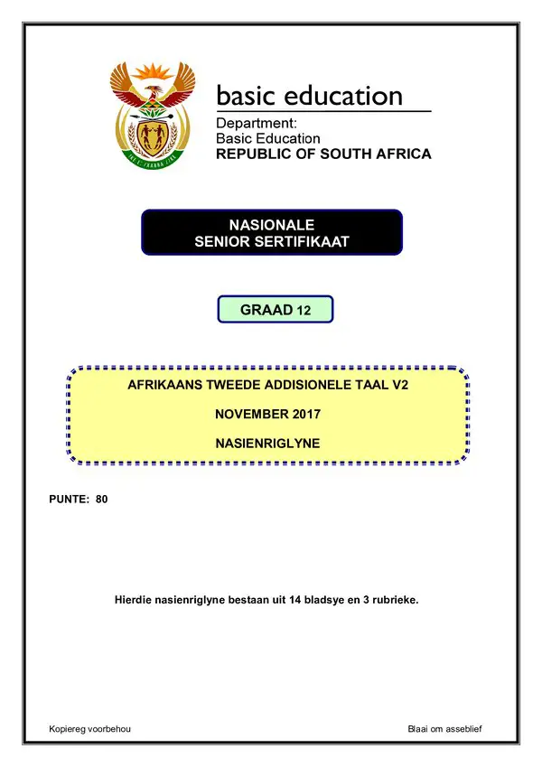 Afrikaans Sal P2 Memo