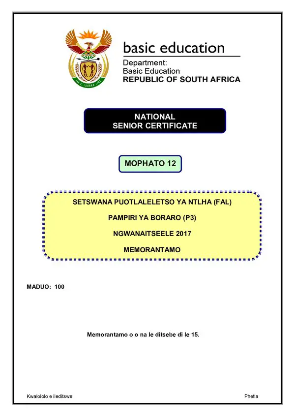 Setswana Fal P3 Memo