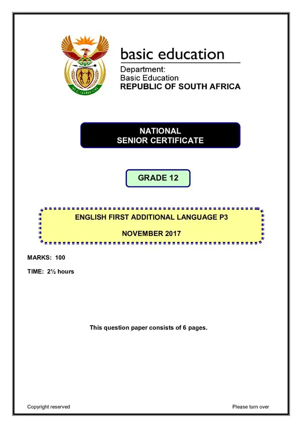 Grade 12 English past paper 2016 – English FAL P3