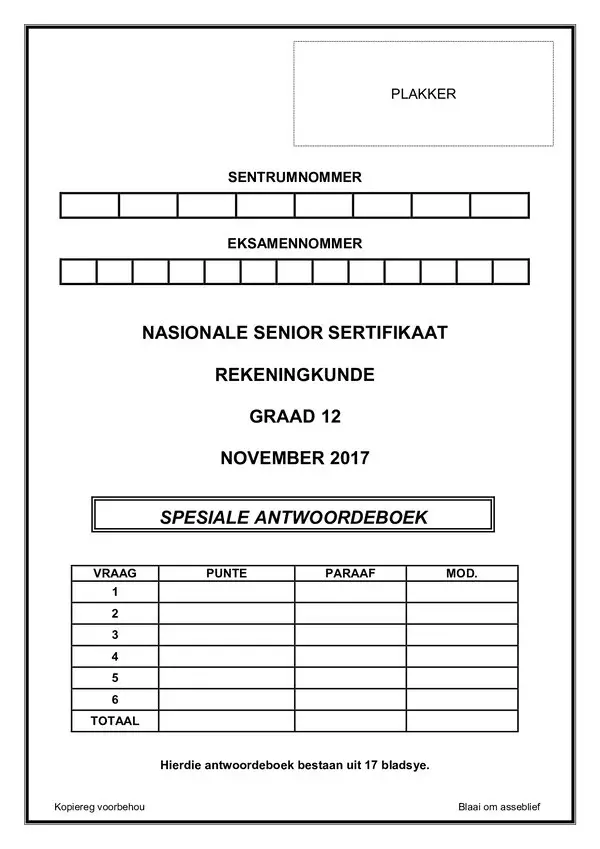 Accounting Paper 1 Answer Book (Afrikaans)