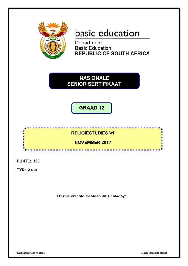 Religion Studies Paper 1 (Afrikaans)