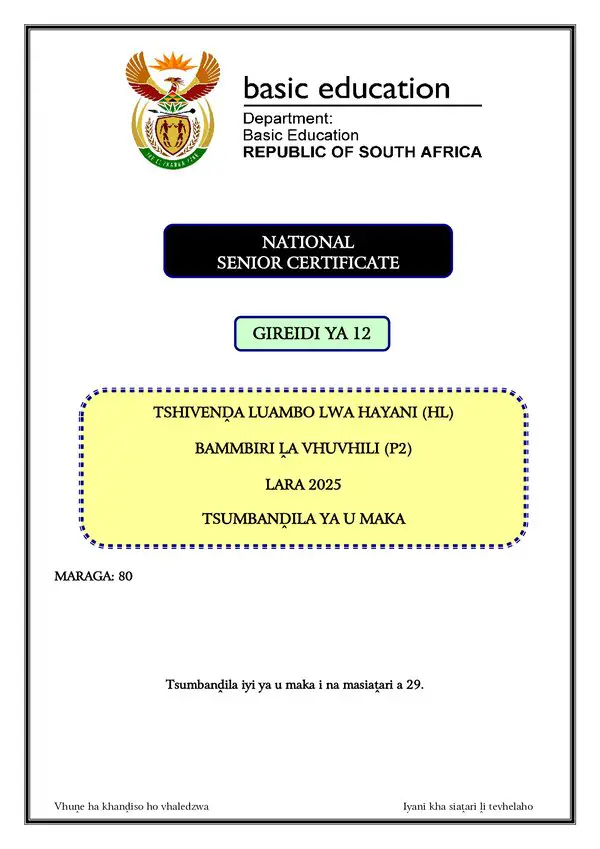 Tshivenda Hl P2 Memo