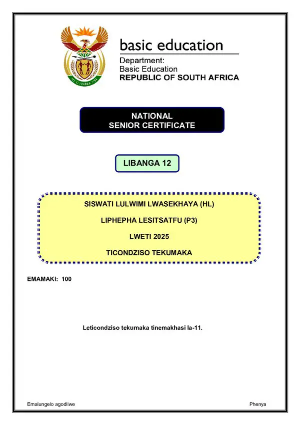Siswati Hl P3 Memo