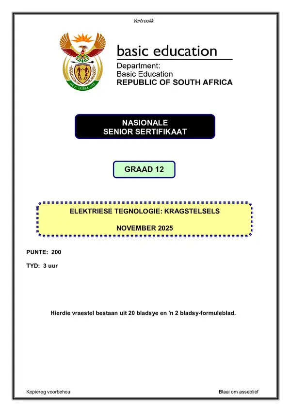 Electrical Technology Power Systems Paper 1 (Afrikaans)