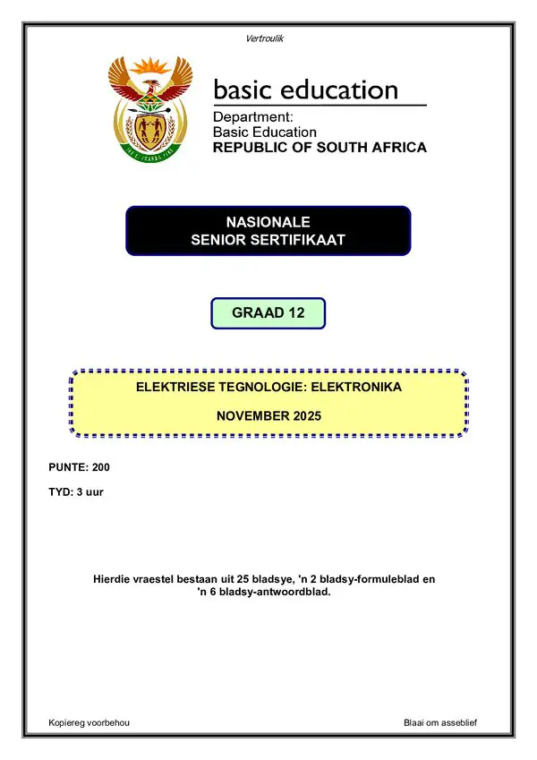 Electrical Technology Electronics Paper 1 (Afrikaans)