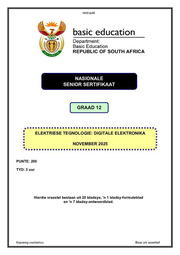 Electrical Technology Digital Electronics Paper 1 (Afrikaans)