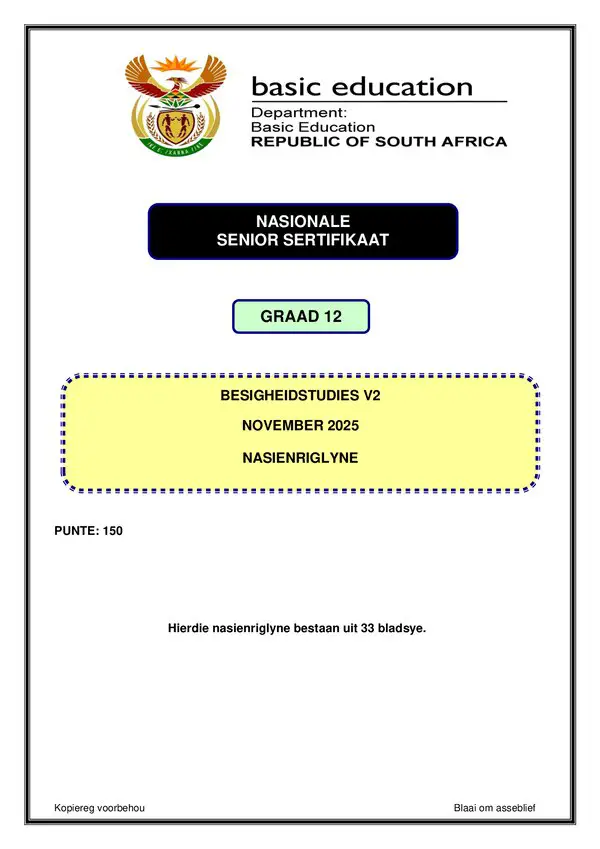 Business Studies Memo 2 (Afrikaans)