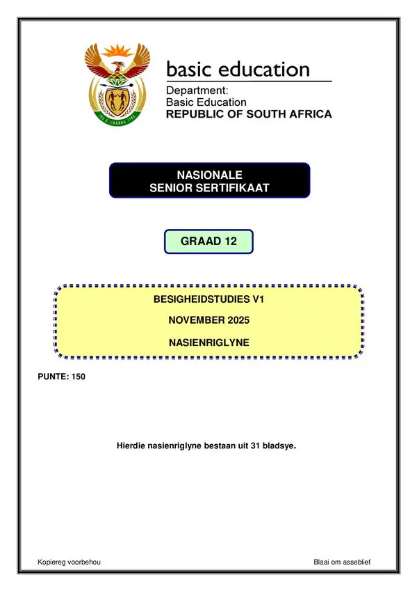 Business Studies Memo 1 (Afrikaans)