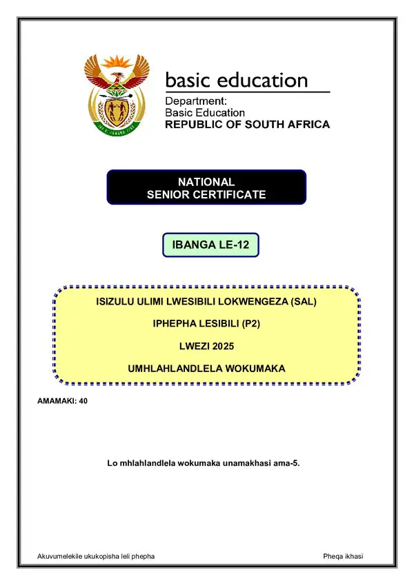 Isizulu Sal P2 Memo