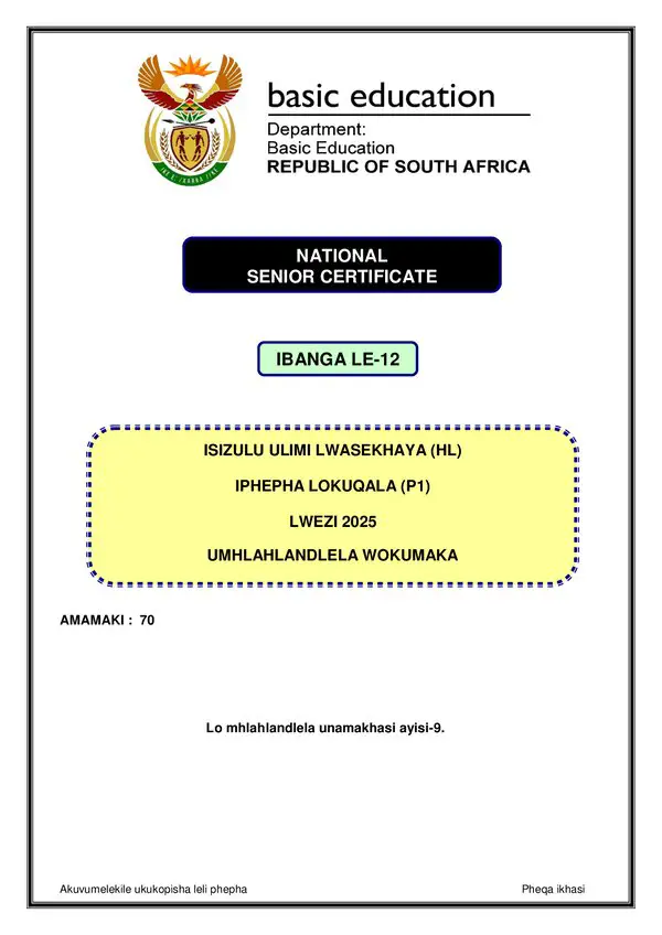 Isizulu Hl P1 Memo