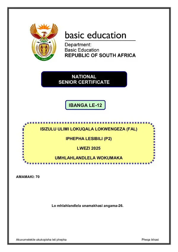 Isizulu Fal P2 Memo