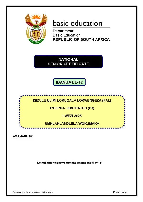 Isizulu Fal P3 Memo